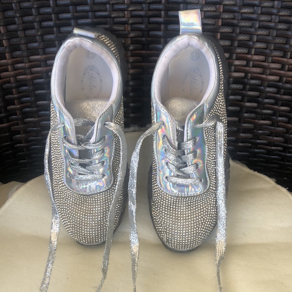 Atalina Silver Glitter Sparkly Tennis Shoes Gem